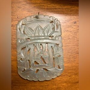 Carved Translucent Green Jade Pendant Necklace